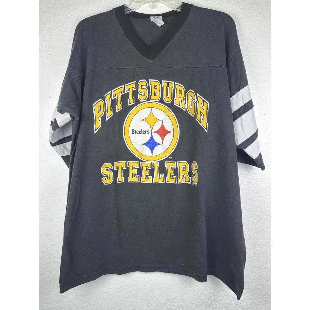 VTG 90s Men’s XL Pittsburgh Steelers Logo 7 Jersey Shirt V-Neck USA Made